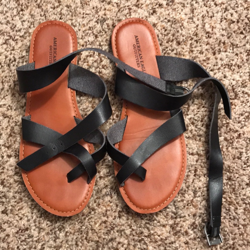 American Eagle black wrap sandals